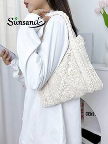 ENBEI 秋季新款时尚多功能女士手提包，钩针单肩包，圣诞包，手提包女包，女士包包，优雅女士手提包，女士手提包，白色包包，适合日常使用，购物，搭配服装和度假场合，海滩，旅行，返校，日常使用，圣诞礼物，婚礼季节礼品袋