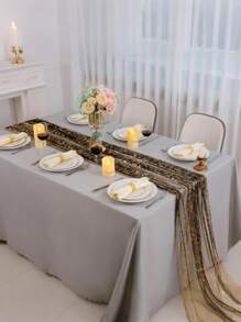 1pc Sheer Organza Table Runner, Party Dining Table Decor, Metallic Foil Gauze Table Runner, Suitable For Halloween, Christmas, Weddings, Birthdays, Influencer Restaurants, Food Photography Backdrops, Eid Al-Fitr Decoration