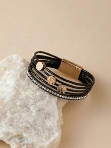 1pc European Style Multi-Layer PU Magnetic Creative Tree Of Life Bracelet, White, Suitable For Everyday Wear - White - View 9