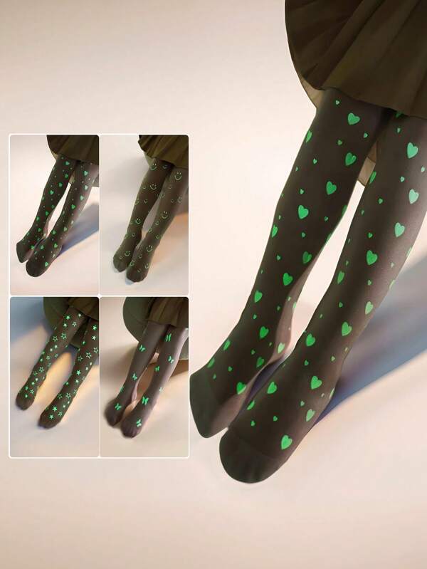 1 Pair Of Girls Socks Cute High Elastic Pantyhose Butterfly Heart Pattern Kids Socks Versatile Teenagers Children Leggings Spring Summer Autumn