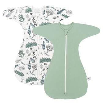 2 件套纯棉过渡襁褓可穿戴婴儿毯，带双向拉链