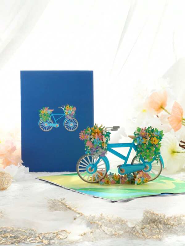 1pc Flower Bicycle Pop Up Card, 3D Spring Flower Bike Greeting Card For Anniversary, Mother's Day, Valentine's Day, Thinking Of You, Thank You, Wedding, Sympathy