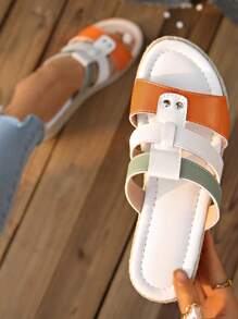 Women's Summer Fashion Platform Wedge Sandals With Modern Color Block Patchwork Strap Upper, Rivet Decor, Rope Sole, Comfortable, Elegant Classic Casual Vacation Chic Platform Sandals