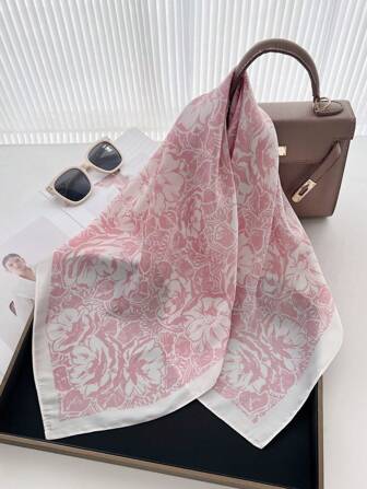 1pc Floral Print Casual Polyester Scarf, Suitable For All Seasons For Dress