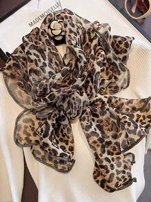 1pc Vintage High-End Printed Golden Selvage Sheer Scarf, Women's Spring Autumn Thin Headscarf, Fashion Versatile Neck Wrap Shawl, Sun Protection - Multicolor - View 3