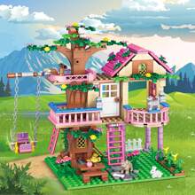 Traum Stadt Freundschaftsbaum Haus Prinzessinnenschloss Schaukel Bausteine Straßenansicht Serie Haus Ziegel Modellbausatz Spielzeug Geschenk
