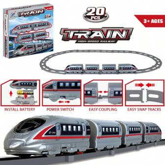[家庭互动] 20 件复古电动火车套装，19 件组装轨道系统，DIY 火车组装，家庭桌面游戏，STEM 教育玩具，复古火车模型，男孩和女孩的生日/圣诞节礼物 - 配件随机，返校