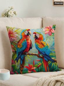 1pc Colorful Bird Printed Cushion Cover, Modern Pillow Case, Single-Sided Print, Without Filler, Suitable For Sofa, Home Decor Pillow Cover