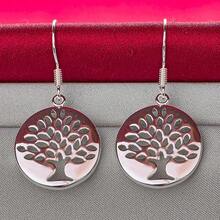 925 镀银树形吊坠耳环饰品 女士珠宝 时尚婚礼订婚派对礼物 - 銀色 - 查看 5