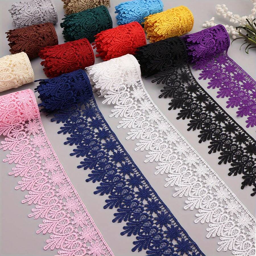 1 Yard Venetian Lace Trim, Available In White, Red, Black, Beige, Brown, Gold, Yellow, Gray, Navy Blue, Blue, Green, Purple, Tan And Dark Brown, Suitable For Sewing Crafts And Clothing Decoration - Multicolor - View 1