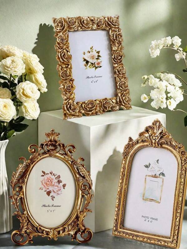 Vintage European Style Gold Curved Frame Decorative Photo Frame, For Home Decoration And Picture Display Gifts Birthday Graduation