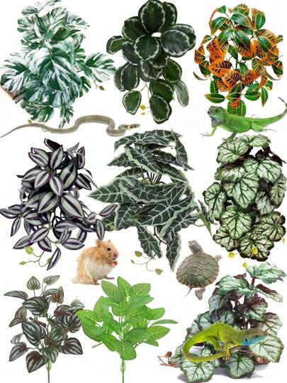 Reptile Plants For Terrariums, Amphibian Habitat Decorations, Artificial Hanging Plants With Suction Cups, Artificial Plants For Gecko Color-Changing Dragon Snake Turtle Tank Accessories