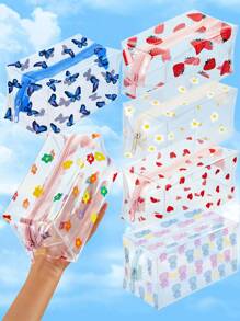 Set de 6/2/1 Bolsa de cosméticos de PVC con estampado de flores de colores, de gran capacidad, transparente y portátil con cremallera de plástico, bolsa de almacenamiento multifuncional para artículos de tocador, bolsa de cosméticos, bolsa de cuidado de la piel, necesidades para viajes, cruceros, dormitorios, regalo para damas de honor, regalo para madre, regalo de cumpleaños, regalo para amigos y maestros