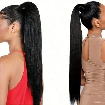 马尾辫真人发片直绕马尾辫1片100%雷米真人发16英寸-28英寸直100%真人发片女士马尾辫接发