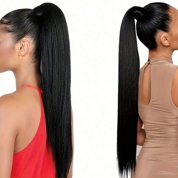 马尾辫真人发片直绕马尾辫1片100%雷米真人发16英寸-28英寸直100%真人发片女士马尾辫接发