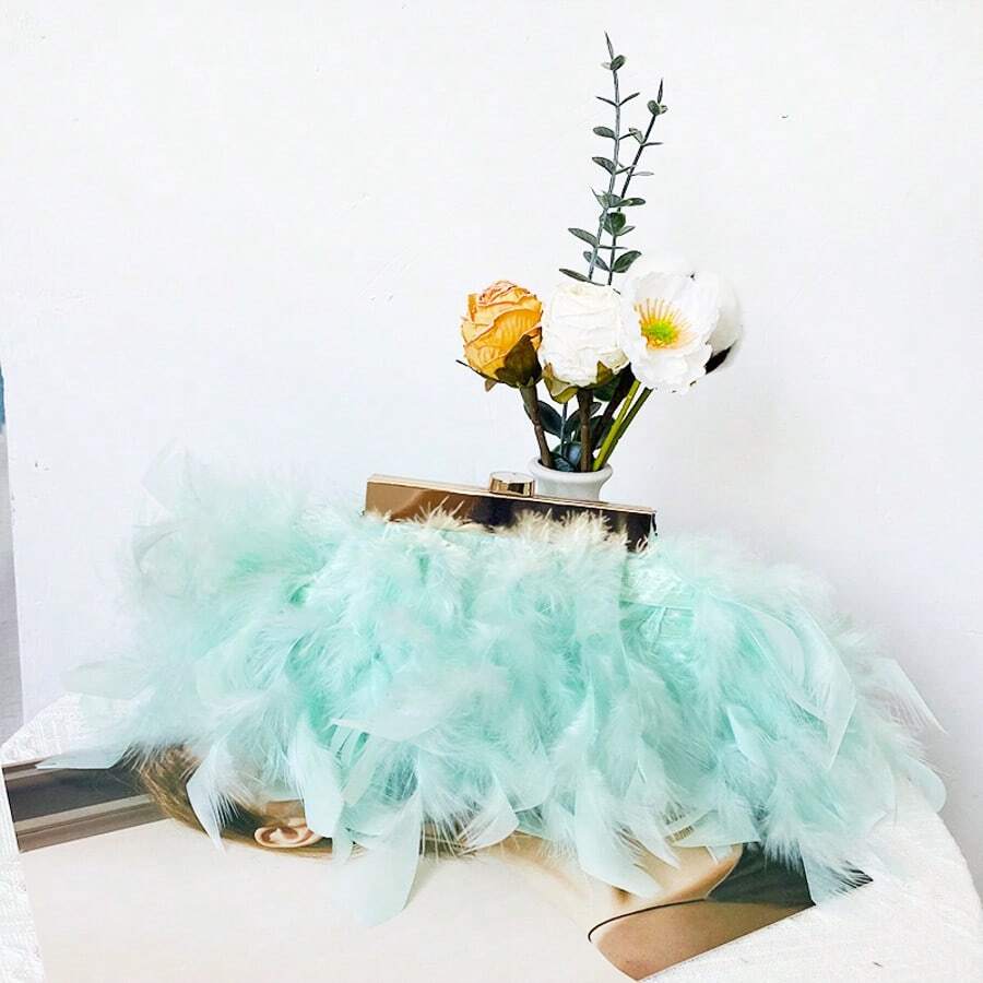 1 PIEZA Bolso de fiesta de cena de boda de noche nupcial con plumas, cartera de embrague de banquete de gala colorido para damas, bolso de moda para mujer - Multicolor - Ver 1