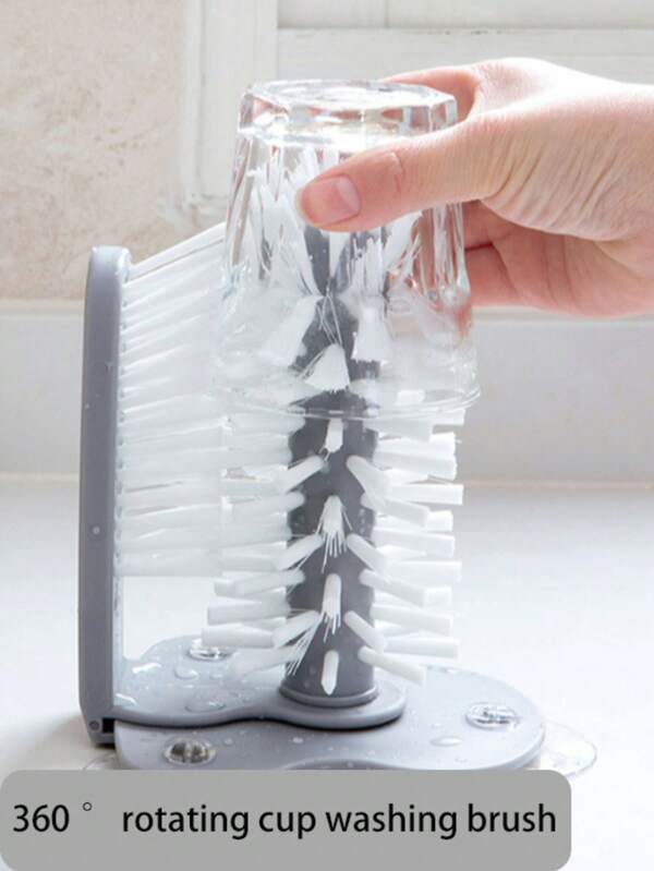 1pc Rotating Cup Brush, Suction Cup Glass Brush For Slouchy Cleaning, Suction Cup Plastic Glass Cup Cleaner