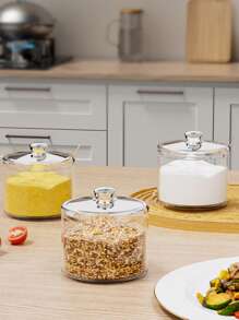 1 Barattolo portaspezie in acrilico con coperchi e cucchiaini, contenitori di stoccaggio trasparenti per cucina per sale, pepe e condimenti, decorazione cucina moderna, organizzazione spezie facile da vedere, soluzioni di stoccaggio per la cucina | accessori per cucina moderna, forniture per il ritorno a scuola