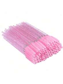 100PCS Eyelash Brushes, Mascara Wands With Container, Bendable Disposable Eyebrow Spoolies, Lash Brush For Lash Extensions, Eyebrow Spoolie, Castor Oil Brushes (Crystal Pink)