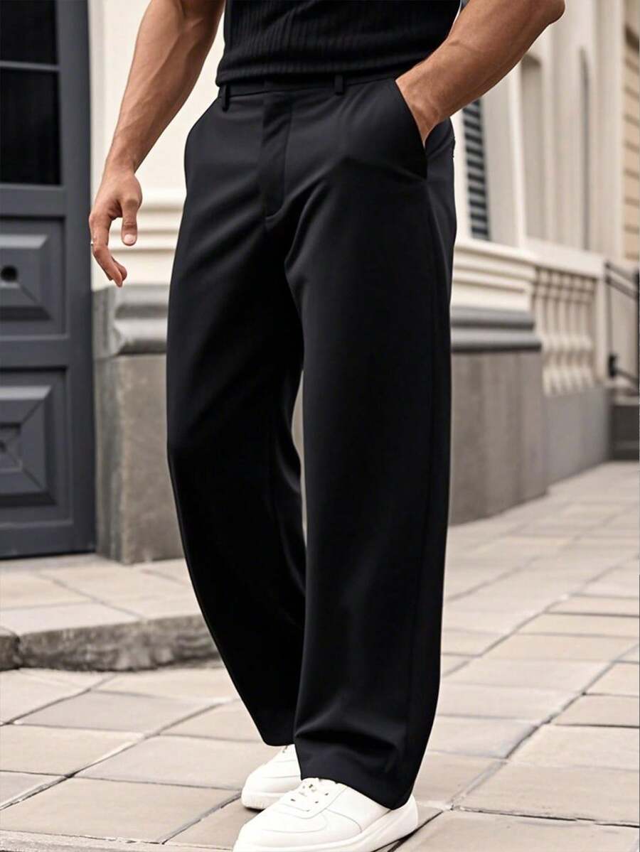Men's Casual Pocket Wide Leg Loose Fit Pants - Black - View 1