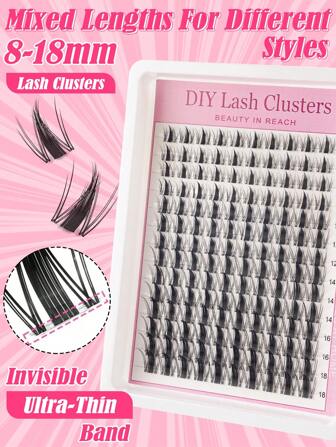 140 piezas Grupos de pestañas de hada de 8-18 mm estilo manga C Curl - Extensiones de pestañas DIY de aspecto húmedo y puntiagudo para anime, pestañas postizas individuales con banda de pestañas ultra fina invisible de 0,05 mm