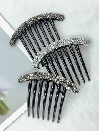 3pcs 11cm Elegant & Luxurious Hair Combs With Faux Pearl & Rhinestone Embellishment For Women's Hair Styling Side Comb, Wedding, Bridesmaids Gifts, Hair Accerssories