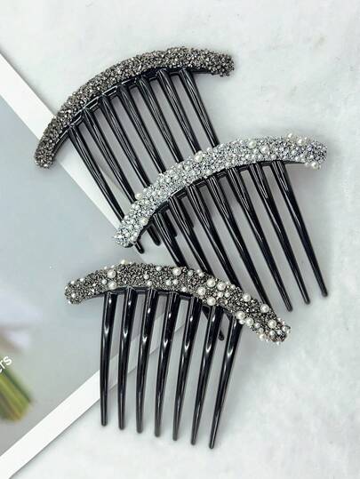 3pcs 11cm Elegant & Luxurious Hair Combs With Faux Pearl & Rhinestone Embellishment For Women's Hair Styling Side Comb, Wedding, Bridesmaids Gifts, Hair Accessories, Head Accessories, Mother's Day