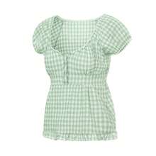 Y2k Babydoll Tops Women Fairy Grunge Shirts Summer Short Sleeve Buttons Lace Patchwork Tee Tops Vinatge E-Girls Aesthetic Clothes