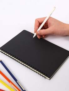 1 件 A5 螺旋笔记本，黑色封面，60 张网格内页，学校用品，返校 - 黑色 - 查看 3