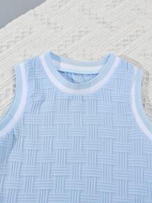 Set da 3 pezzi per neonato maschio, composto da maglia a coste, pantaloncini e borsa a tracolla, in tessuto strutturato di colore unito, look casual e alla moda per l'estate