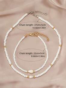 Conjunto de gargantilha curta minimalista + pulseira, conjunto de acessórios artesanais com contas de concha, estilo praiano, moderno e iluminador