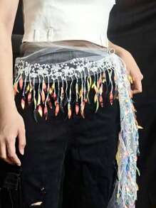 1pc Glitter Hip Scarf, Belly Dance Skirt, Jazz Dance Hip Scarf, Versatile Hiphop Waist Belt