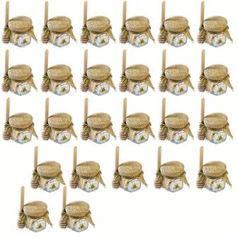 30pcs/25pcs/20pcs Gift Set In 1.5oz Hexagon Mini Glass Honey Jars With Honey Dipper, Bee Pendant, Jute Rope, Sticker Labels, Burlap Cloth, Suitable For Baby Shower, Wedding Party, Gift Giving