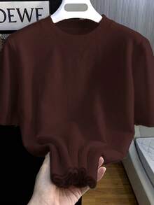 Áo thun dệt kim tay ngắn màu trơn thường ngày cho nam - màu nâu - Xem 3