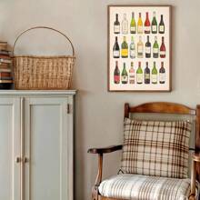 1 pezzo cartellone quadro di arte da muro della cucina con stampa su tela di bottiglie di vino senza cornice, grafica minimalista di diagramma vini per carrello bar, dipinto retrò per appartamento, soggiorno, sala da pranzo, decorazione moderna per la casa