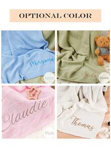 Customizable Name Embroidered Personalized Baby Stroller Blanket Cover, Knitted Nap Throw Blanket, Sofa Throw Blanket - Multicolor - View 5