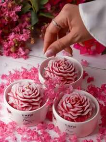 1pc Peony Flower Shaped Candle Silicone Mold, Small Round Bottom, Holiday Gift DIY Peony Flower Decor - White Silicone Mold - View 6