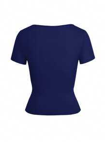 Vaiaye Thanksgiving Solid Color Knitted Square Neck Sexy Slim-Fit Y2K Crop Top With Waist Design, Suitable For Daily Casual Wear And New Year Outfits