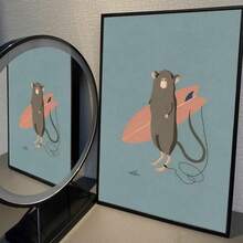 1buc Afiș din pânză amuzant cu animale de surfing, fără cadru, decor de artă de perete, retro, bar, cafenea, pictură decorativă vintage, cadou perfect de artă, cadouri pentru ziua de absolvire ﻿