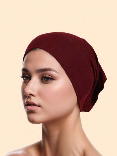 Women's Simple Solid Color Elastic Mock Neck Beanie Hat Hair Sleep Cap Sleep Bonnet