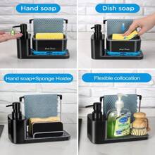 1 Piece Kitchen Tool Hand And Dish Soap Dispenser Set, 2 In 1 Kitchen Sink Countertop Soap Pump Dispenser, Kitchen Double Soap Dispenser Sponge Rack, 3 In 1 Countertop Soap Dispenser, Suitable For Sink, With Sponge Rack, Double Dish Soap Dispenser With Dishcloth Rack, Kitchen Sink Dispenser With Tray, 5 In 1 Kitchen Sink Countertop Organizer