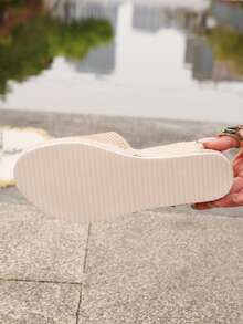 Women's Straw Wedge Rope Open Toe Slippers, Thick Sole Elevated Platform Sandals For Summer Outdoor Wear - Apricot Embossed - View 8