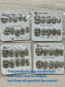 10 Stück kurze quadratische handgemachte Nail Art Dekorationen, glänzendes Nail Zubehör Aufklebe-Nägel Nagelzubehör