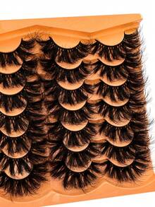 14 Pairs Natural-Looking Soft Fluffy 3D False Eyelashes Russian Curl D-Curl Dramatic Messy Mink Lashes Smart Long Fox Eye Cat Eye Lifted Eyelash Extension Kit Full Lash Strip Lengthening Bold Charming Reusable, Can Be Given As A Gift - 交叉款 - 查看 7