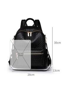 New Women PU Leather Large Capacity Fashion Backpack With Multiple Pockets, Suitable For Travel - Black - View 2