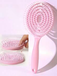 1支糖果色圆梳，颜色可选：绿色、粉色、橙色、蓝色、黄色、紫色，ABS塑料材质，多功能梳子，适合所有季节，适用于普通发质或打结发型；非常适合理发店、沙龙和家庭使用，是度假旅行的必备品，夏季必备，多种颜色可选。