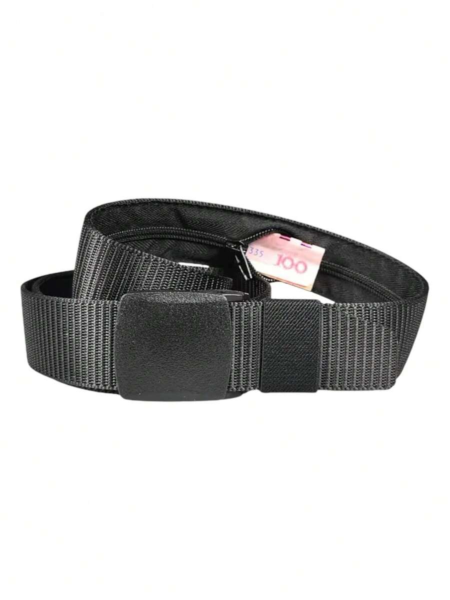Cinturón Antirrobo Para Ocultar Dinero Seguridad Con Zipper - Negro - Ver 1