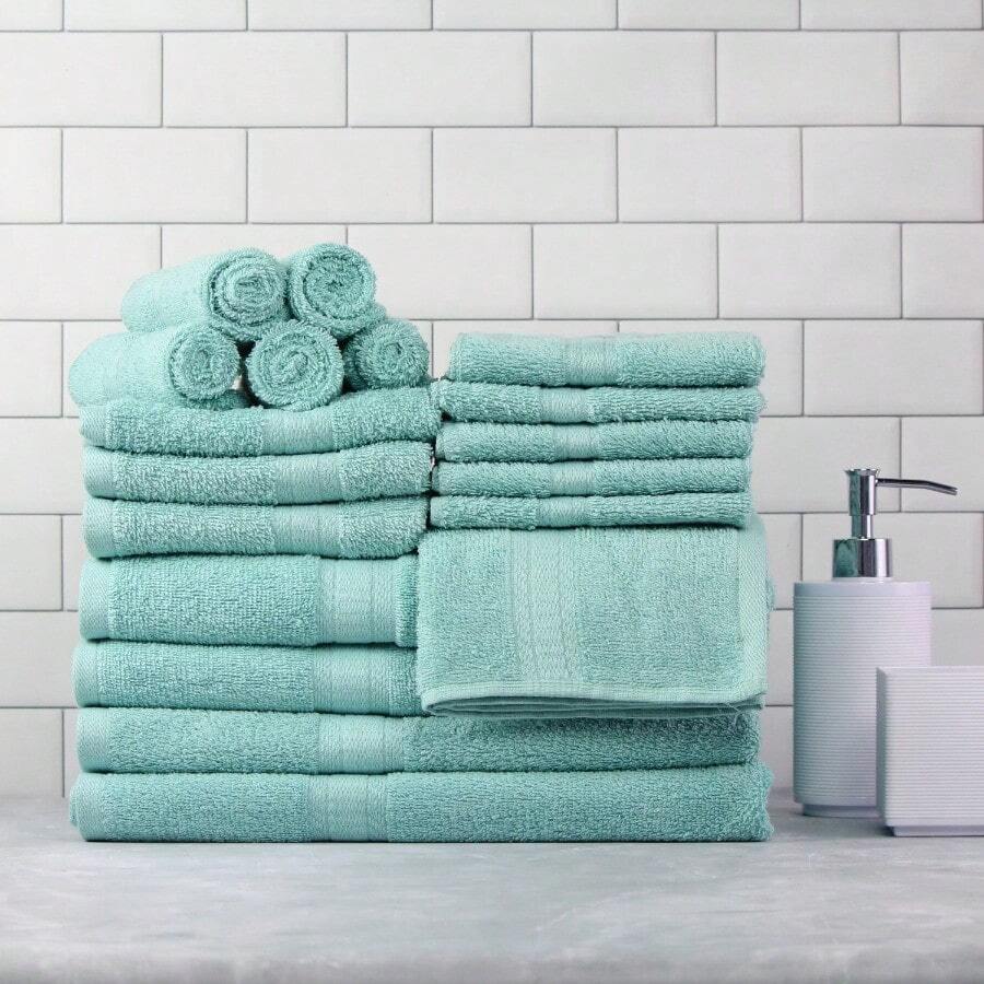 Bộ 18 chiếc khăn tắm 4 khăn tay và 10 khăn mặt siêu mềm và thấm hút cao cơ bản cho phòng tắm khách sạn spa và phòng tập thể dục Aqua Home trang trí phòng tắm mùa hè - thủy sinh - Xem 1