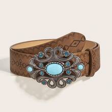 1pc Retro American Fashion Personalized Turquoise Women's Belt, Suitable For Music Festival, Jeans - Brown - View 6