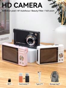 1 Pc M08 50 Million High-Definition Pixel CCD Digital Camera Retro Style High-Definition Large Screen Long-Lasting Portable Camera Equipped With 8G Memory Card